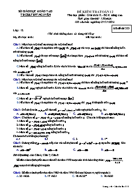 Đề kiểm tra Toán 12 - Mã đề thi 333